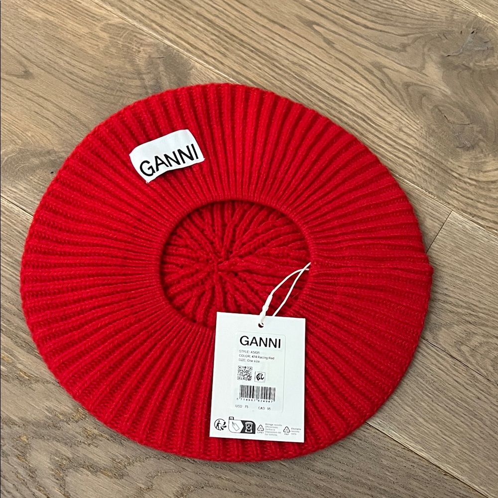 Ganni Vibrant Red Knit Hat